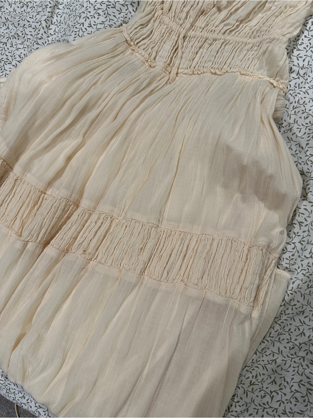 Free People Cream Smocked Maxi Dress with Ruffled Tiers - Picture 3 of 8